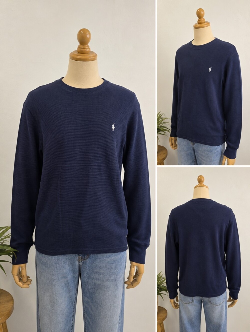 Polo Ralph Lauren Waffle Knit Thermal Navy Sweater Men M